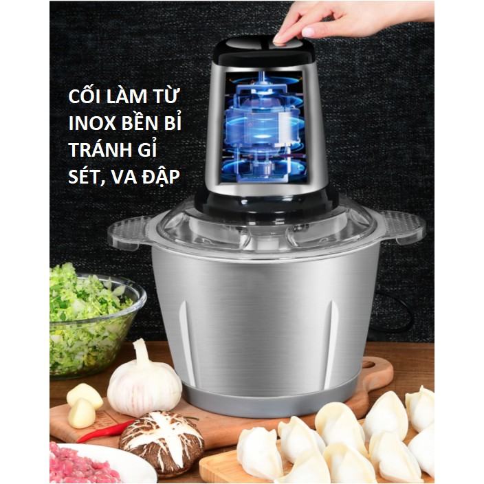 [TẶNG QUÀ] Máy Xay Thịt Cối Inox 4 Lưỡi Đa Năng Siêu Bén Xay Thịt, Xay Tỏi Ớt, Xay Rau Củ Quả