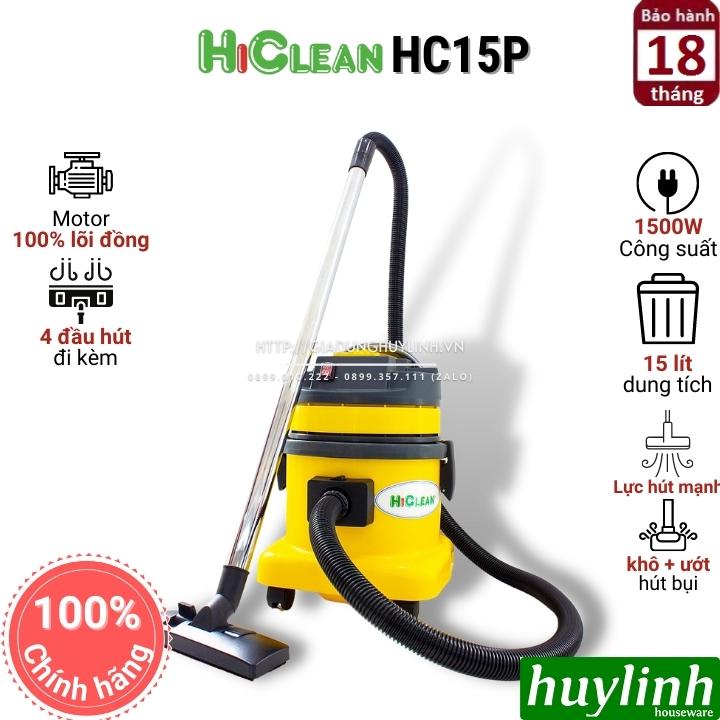 [Mã 273ELHA100K0 hoàn 7% đơn 500K] Máy hút bụi Khô và Ướt HiClean HC15P - 15 lít - Thùng nhựa