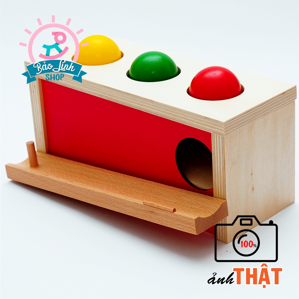 Hộp ấn bóng  - Giáo cụ Montessori cho bé 9-12 tháng - Rèn luyện lực bàn tay, ngón tay - Phối hợp tay và mắt