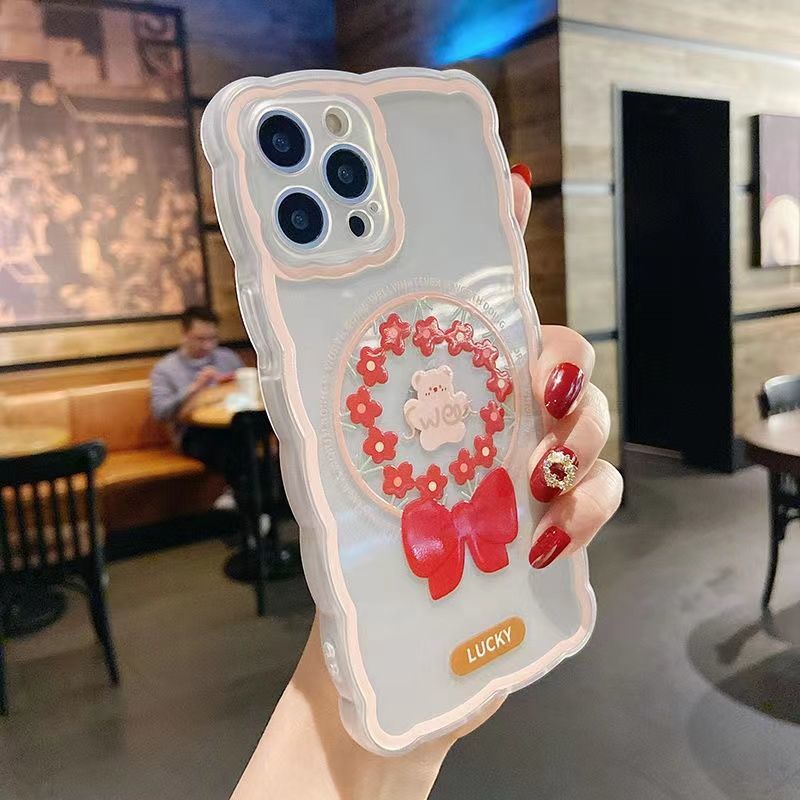 Ốp Điện Thoại Trong Suốt In Hình Gấu Và Hoa Cho IPhone 13/12 Pro Max/11/ XS/ XR/ X/ 8/ 7/ 6/ Plus Mini