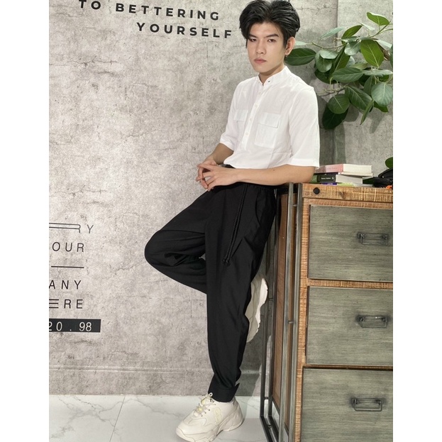sơ mi chui trắng trơn 2 túi form suông rộng Nô Store