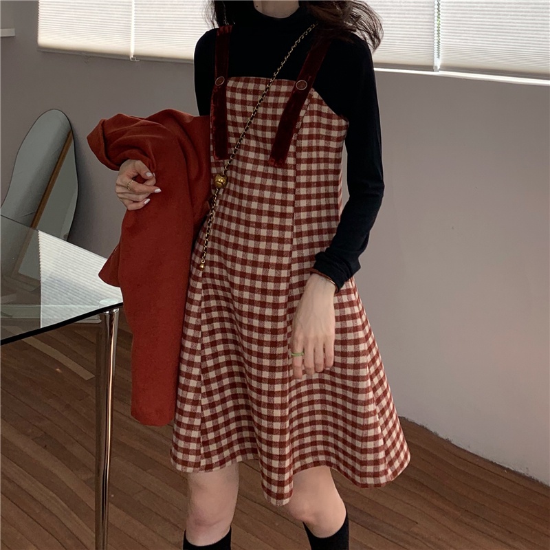 Đầm Len Không Tay Họa Tiết Sọc Caro Thời Trang Sành Điệu Cho Nữ