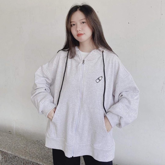 Áo Khoác Hoodie Nỉ Xẻ Tà Có Dây Kéo 2 Màu (ẢNH THẬT)