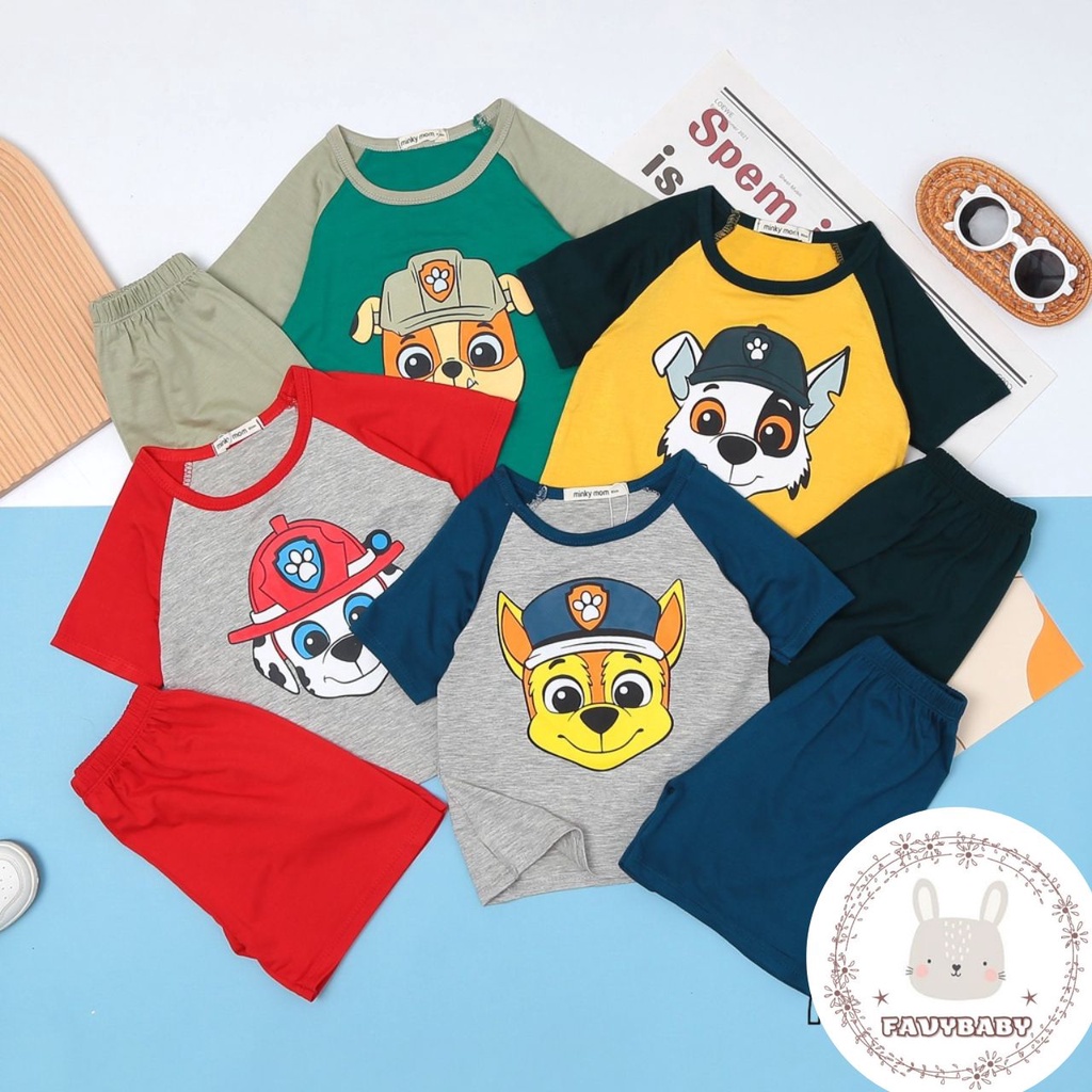 Đồ Bộ MINKY MOM Bé Trai Bé Gái Tay Ngắn Vải Thun Lạnh Raplan Đội Chó Cứu Hộ Trẻ Em 8-18kg 0 1 2 3 4 5 Tuổi -Favybaby