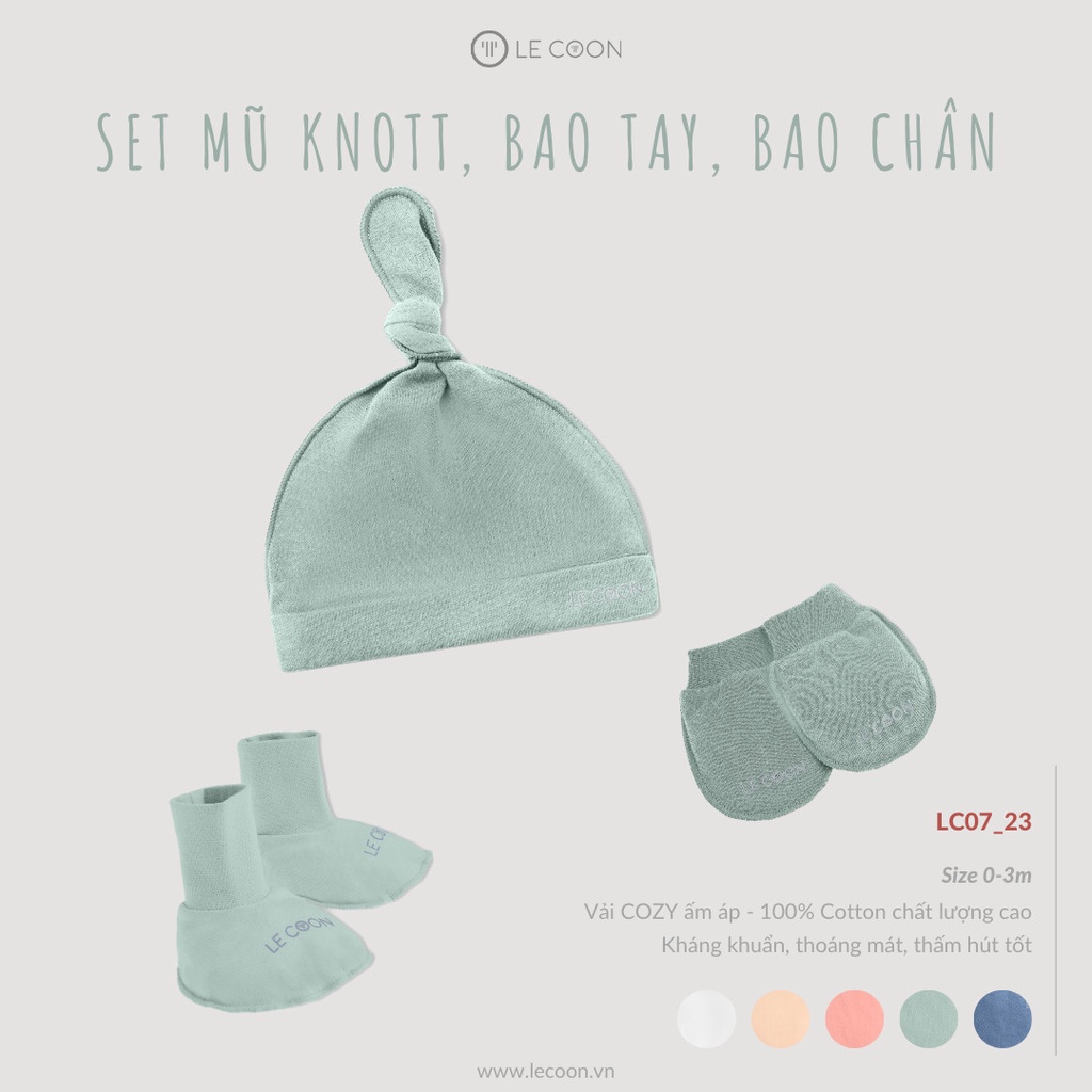 LECOON- Set mũ knotted, bao tay bao chân cho bé sơ sinh Lecoon