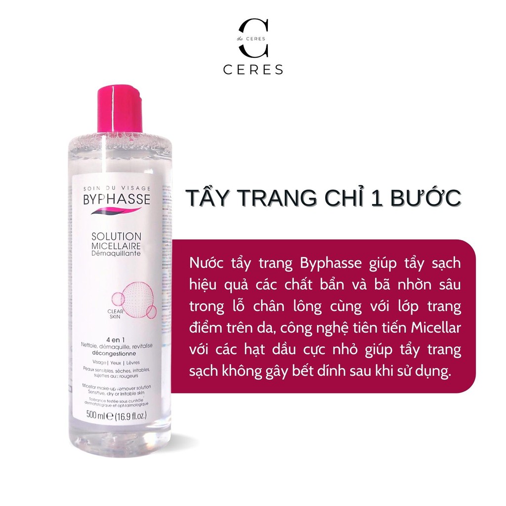 Nước Tẩy Trang Byphasse - Tẩy Trang Skincare Dưỡng Da Solution Micellaire Làm Sạch Sâu Không Cồn