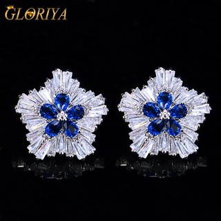Thiết kế độc quyền Bông tai sang trọng hình hoa Sapphire Zirconia Bông tai nữ Trang sức pha lê màu xanh 【 Gloriya 】 E052