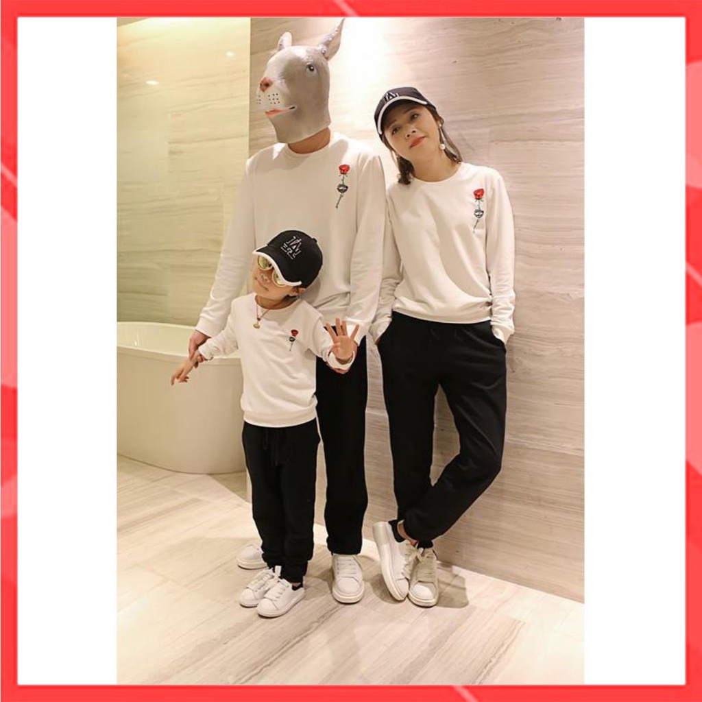 Áo gia đình Sweater FamilyLove - Mẫu áo gia đình thu đông họa tiết Rose Chất Nỉ Da Cá 100