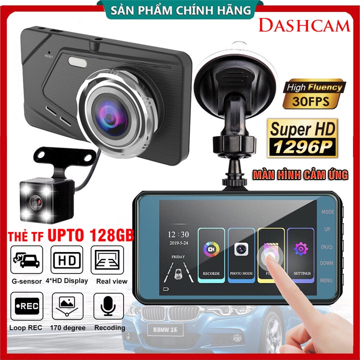 Camera hành trình ô tô Bx50 Màn Cảm ứng, thẻ upto 128Gb, Camera ôtô trước sau Full HD 1296P 1080P, ống kính kép siêu bền