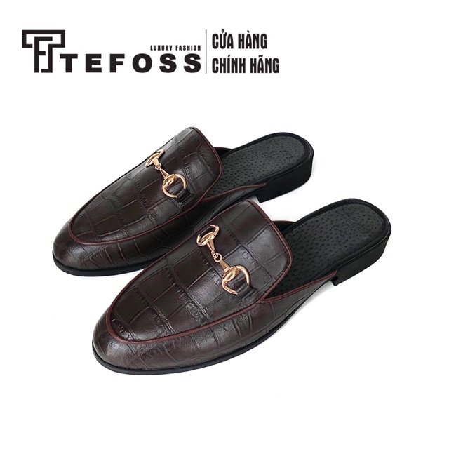 Giày sục nam da bò thật in vân cá sấu Tefoss HT01 size 38-43