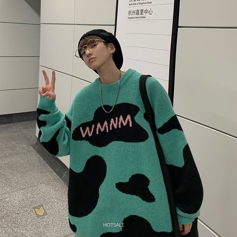 Áo Sweater Cotton Dệt Kim Dày Dặn Dáng Rộng Phong Cách Thời Trang Hàn Quốc Cho Nam Giới