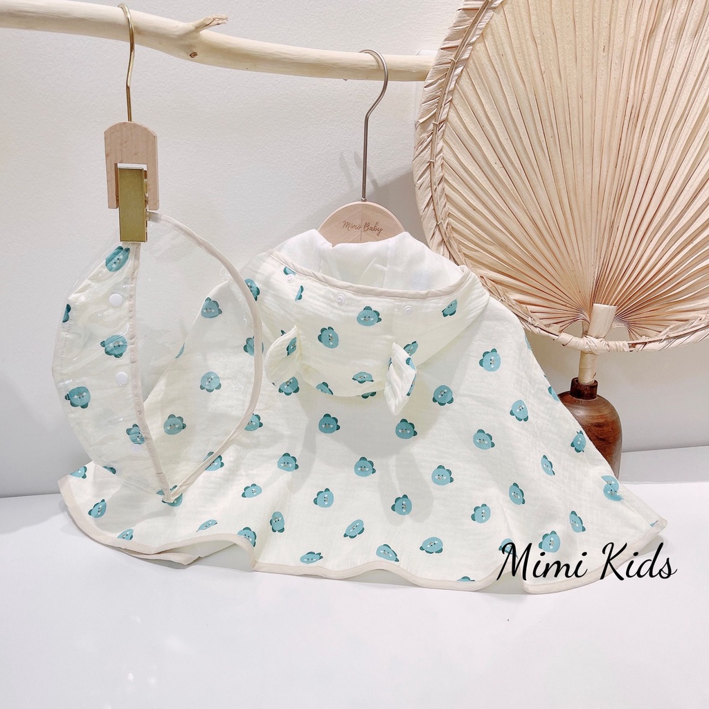 Áo chống nắng cao cấp kèm mũ chắn giọt bắn vải xô muslin mềm mại đáng yêu cho bé  Mimi Kids QA31