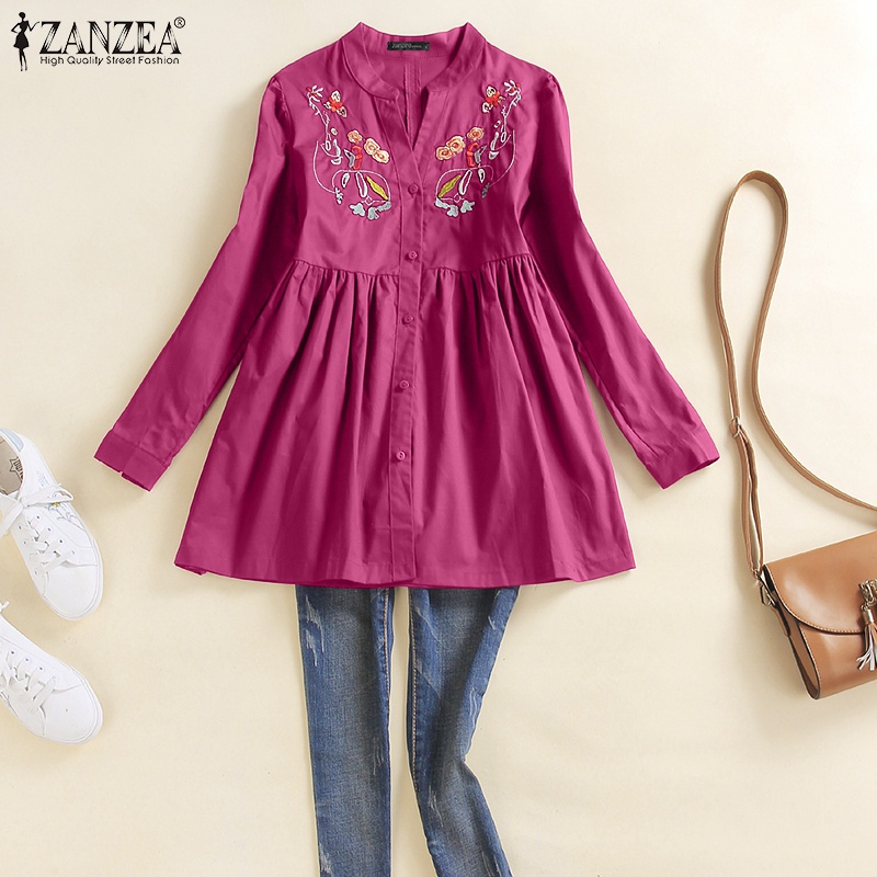 Áo sơ mi ZANZEA tay dài họa tiết hoa thời trang sành điệu cho nữ