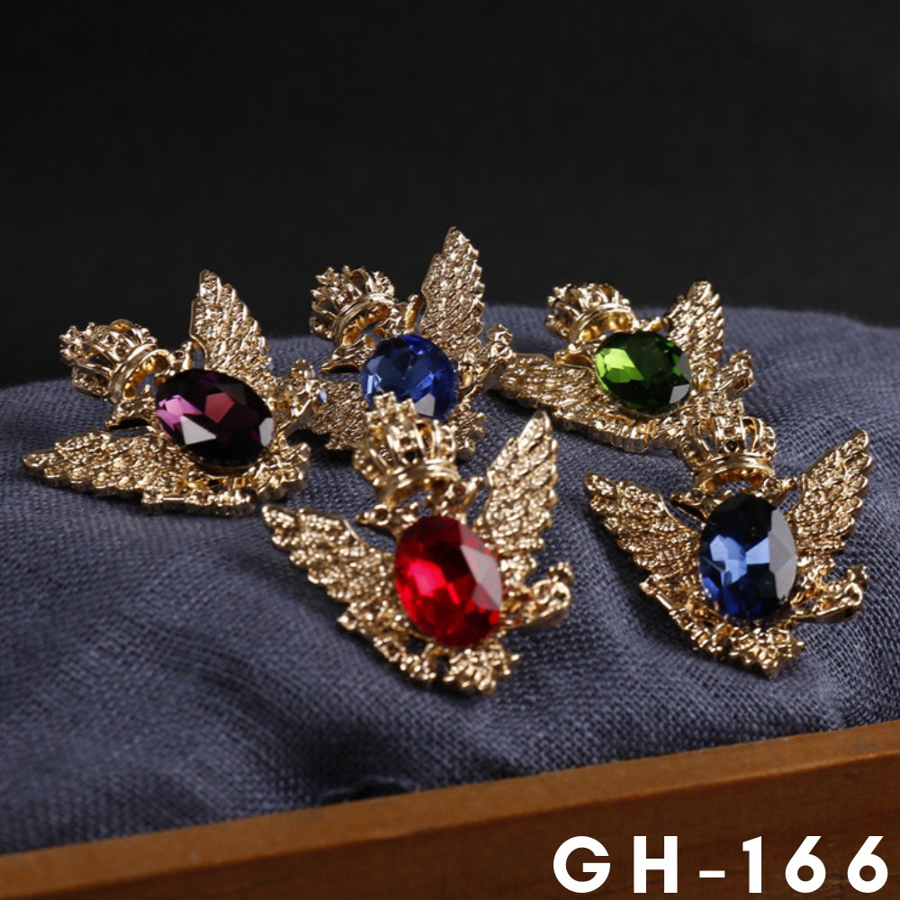 Ghim cài áo Vest Nam thời trang hình đôi cánh đính đá nhiều màu GH-166 A-G, Lapel Pin vest nam - AdamZone