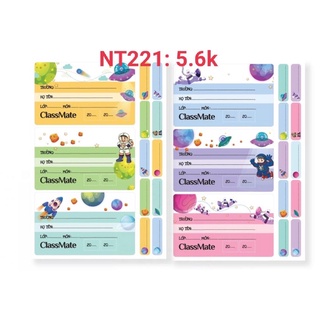 Tập nhãn vở classmate kèm nhãn dán bút nt221, nt226, nt227, nt228