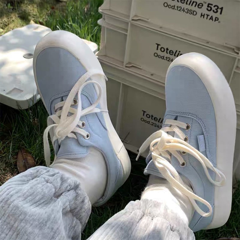 Giày Thể Thao Canvas Mũi Tròn Đế Dày Phong Cách Nhật Bản Dễ Thương Cho Nữ