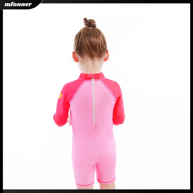 Bộ Đồ Bơi 2 Mảnh Dài Tay Cổ Đứng Khóa Kéo + Mũ Chống Nắng Hoạt Hình Dành Cho Bé Gái