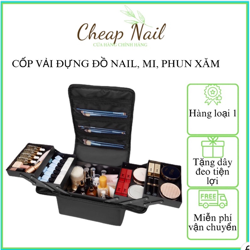 Cốp đựng đồ phun xăm, cốp vải nhỏ, hộp đựng đồ trang điểm, make up có dây đeo tiện lợi