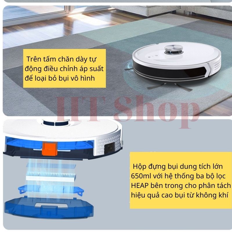 Robot hút bụi lau nhà, thông minh LDS12 tự sạc pin - điều khiển qua APP điện thoại - khả năng leo dốc cực đỉnh