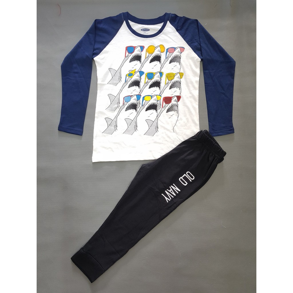 Bộ thun cottton tay dài in cá mập size đại