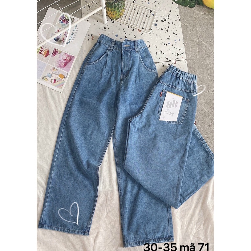 Quần baggy nữ jean ống suông rộng hàng vnxk kiểu quần bò baggy lưng thun cao cấp bigsize MS71 kikajeans