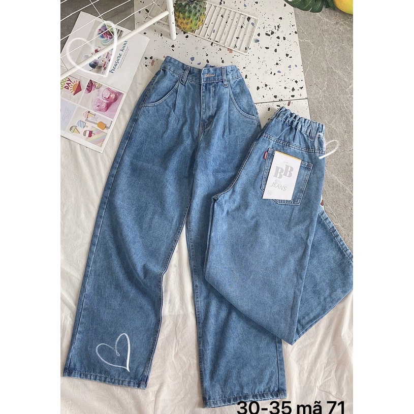 Quần baggy nữ jean ống suông rộng hàng vnxk kiểu quần bò baggy lưng thun cao cấp bigsize MS71 kikajeans