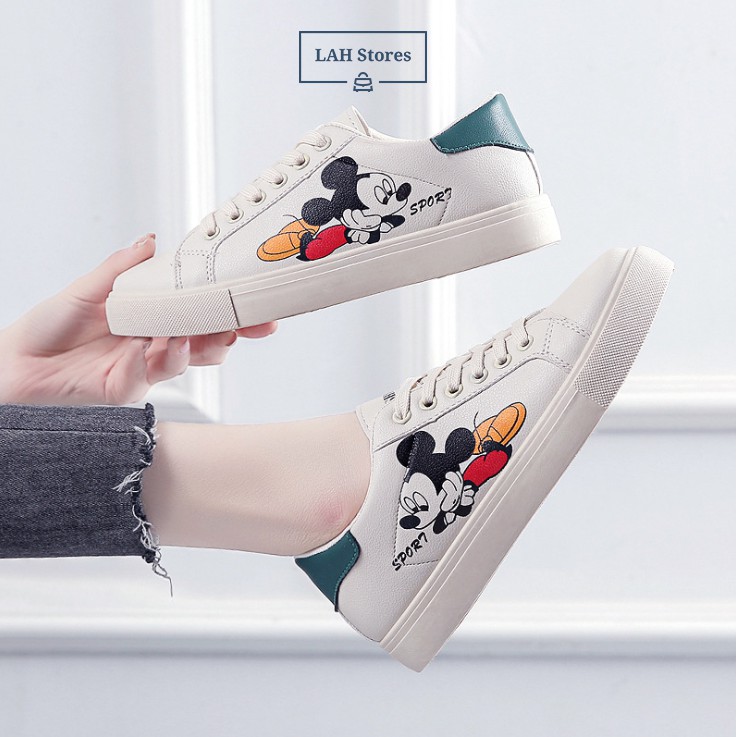 Giày thể thao nữ. Giày sneaker nữ in hình chuột MIC. Chất liệu da PU, đế cao su cao cấp. LAH STORES GSNU01