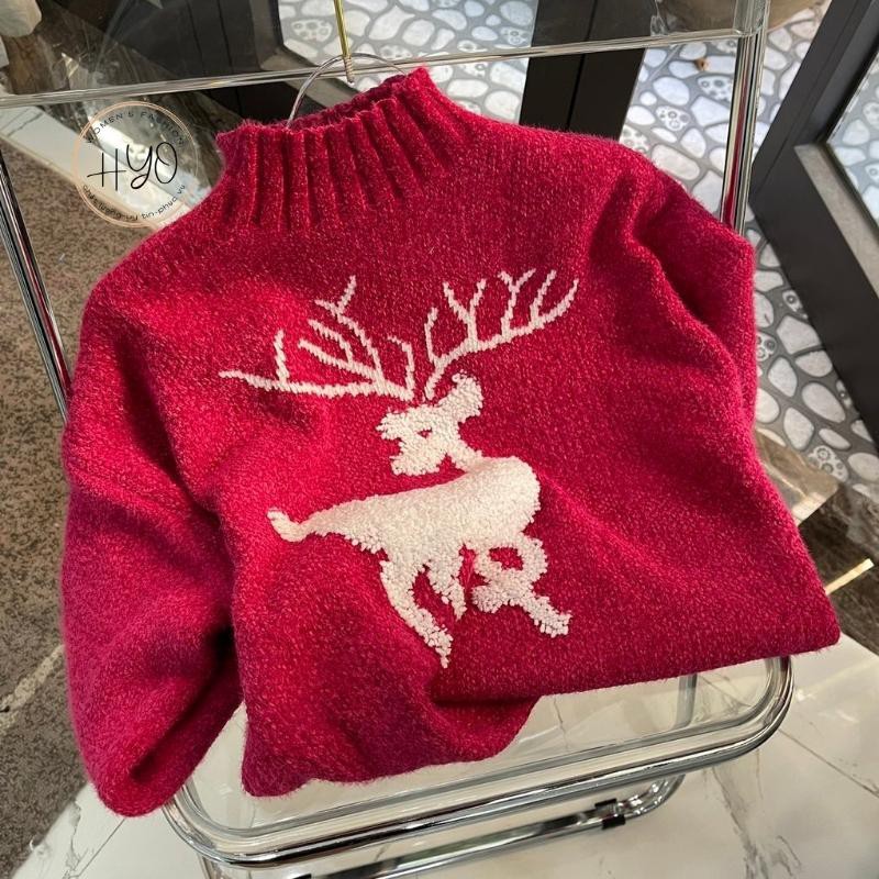 Áo len nữ dày lông cừu cổ cao giữ nhiệt họa tiết hươu trắng Quảng Châu HT-1 | BigBuy360 - bigbuy360.vn