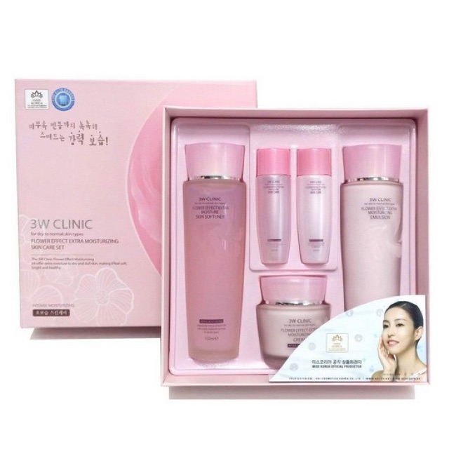 Bộ Dưỡng Da Chiết Xuất Từ Hoa Hồng 3W Clinic Flower Effect Extra Moisturizing Skin Care Set