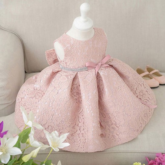 Đầm sát nách ren hoa , thắt nơ cho bé gái