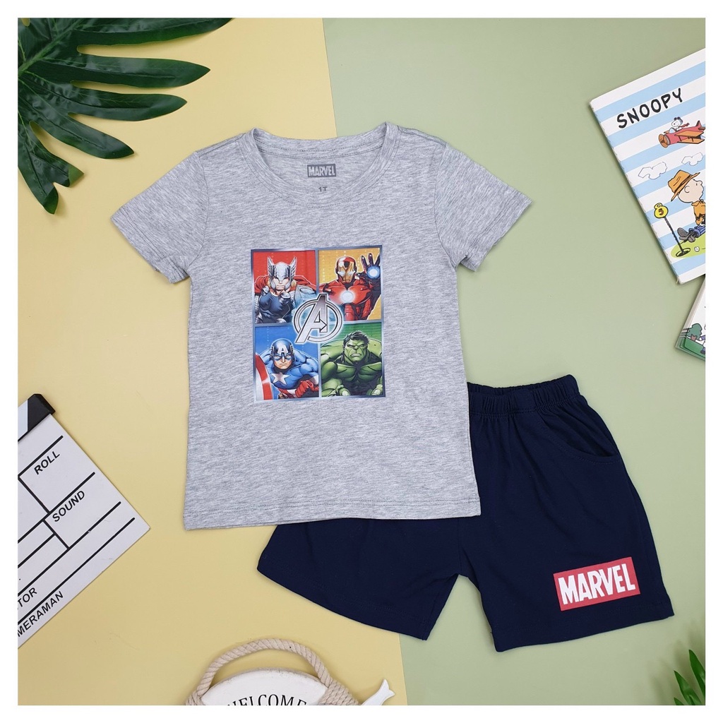 Bộ ngắn tay bé trai hình siêu nhân chất cotton xuất dư size 11-23kg