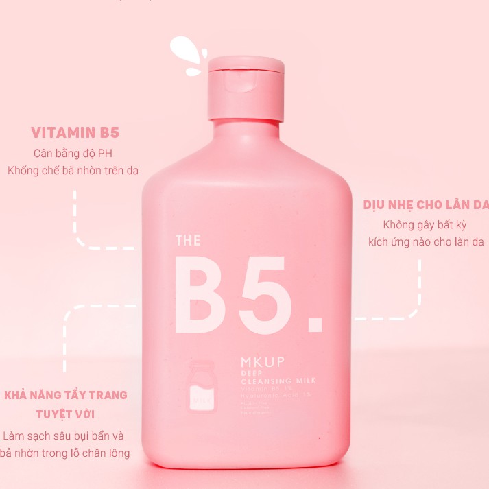 Sữa tẩy trang MKUP làm sạch sâu dịu nhẹ bổ sung Vitamin B5 300ml