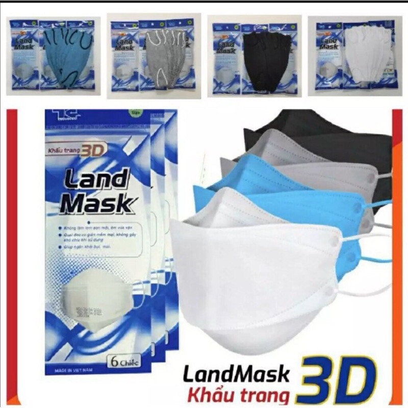 Khẩu Trang Y Tế 3D Land Mask 4 Lớp Kháng Khuẩn Lọc Bụi Mịn (Sét 6 Chiếc)