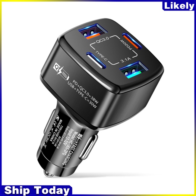 Tẩu Sạc Nhanh 2 Cổng Usb Type-c 38w Pd Qc3.0 3.1a 4 Trong 1 Đa Năng Cho Xe Hơi