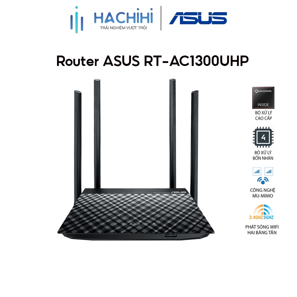 Router ASUS RT-AC1300UHP AC1300 MU-MIMO 2 Băng Tần 2.4GHz/5GHz