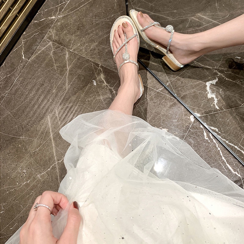 Dép Sandal Đế Bằng Đính Đá Chống Mòn Thời Trang Mùa Hè Mới Cho Nữ