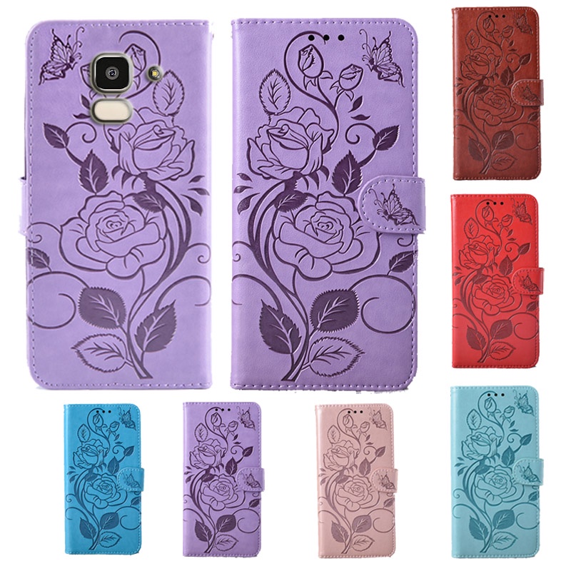 3D flower Wallet Case For Samsung Galaxy J4 J6 J7 J8 J2 Pro A2 Core Plus 2018 flip PU Leather phone cover with stand function