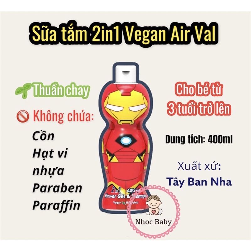 Sữa tắm gội 2in1 hoạt hình Vegan Air Val cho bé 3 tuổi trở lên 400ml