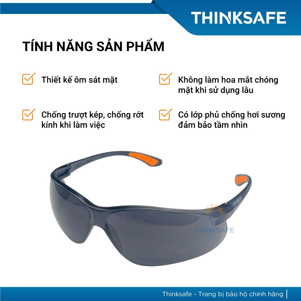 Kính bảo hộ EV202 màu đen chống chói, chống bụi, chống tia UV, chống mờ sương Kính chống bụi đi đường - THINKSAFE