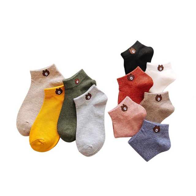 Combo 10 đôi tất nữ cổ ngắn hình gấu Kute Brown tặng kèm túi rút