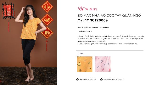 Bộ mặc nhà Winny áo ngắn tay quần lửng cotton 20069 giá 459.000đ