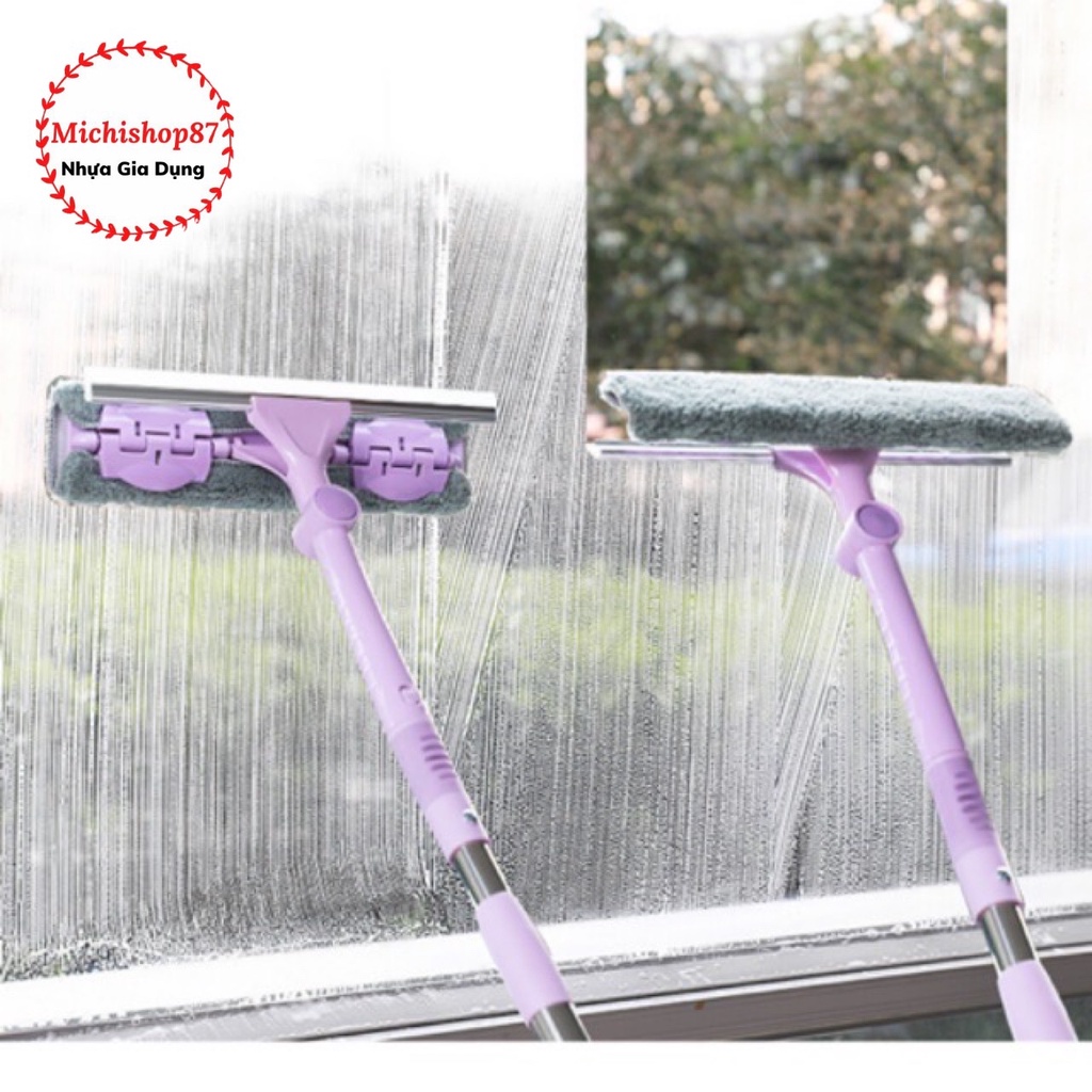 Chổi Lau Kính Gạt Nước Cán Dài Uốn Xoay Các Góc Thông Minh, Chổi Lau Kính Ô Tô, Cửa Sổ, Sàn Nhà Có Gạt Nước Xoay 360