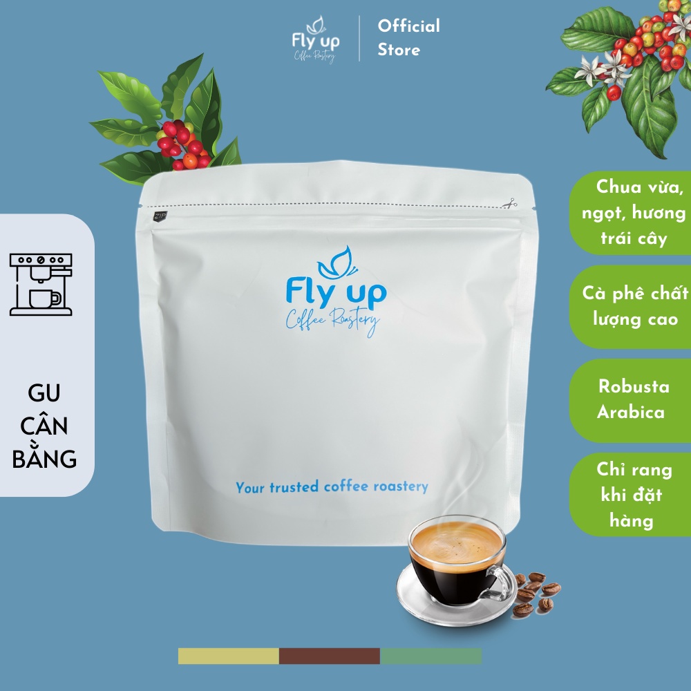 Cà phê pha máy Espresso gói 200g, Cafe nguyên chất rang mộc gu cân bằng từ Fly Up Coffee Roastery