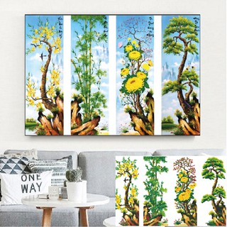 TRANH THÊU CHỮ THẬP TỨ QUÝ XUÂN HẠ THU ĐÔNG TRANH CHƯA THÊU LAVENDER LV3026