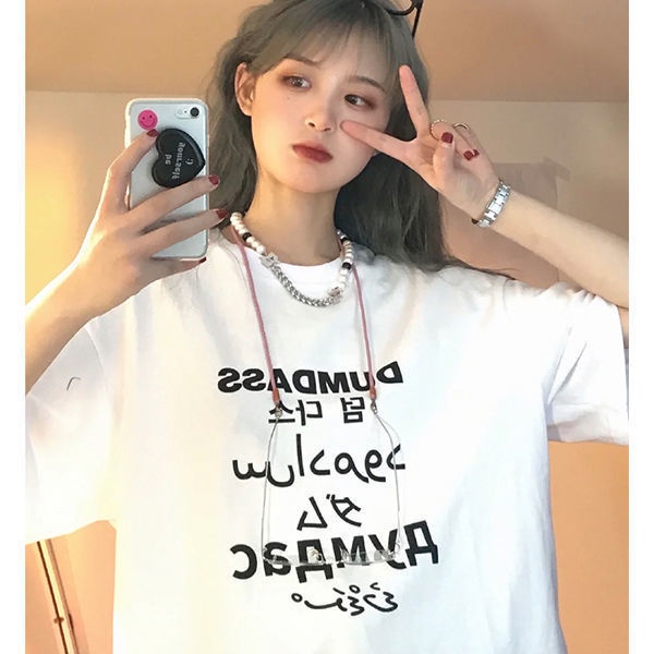 COZOK Áo Thun Tay Ngắn Cổ Tròn Dáng Rộng In Chữ Thời Trang Hàn Quốc Trẻ Trung