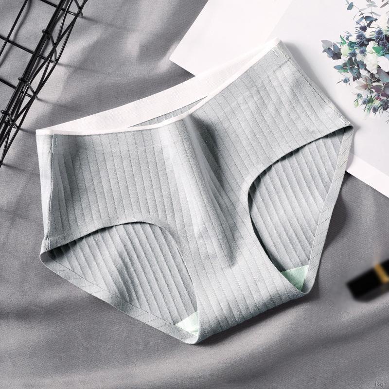 Quần lót sọc cạp vừa vải mềm mại thoáng khí kháng khuẩn phong cách Nhật Bản cho nữ