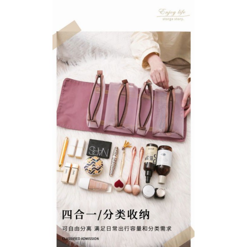 Túi đựng mỹ phẩm du lịch gấp gọn tiện lợi sang trọng 4in1 chống  thấm nước