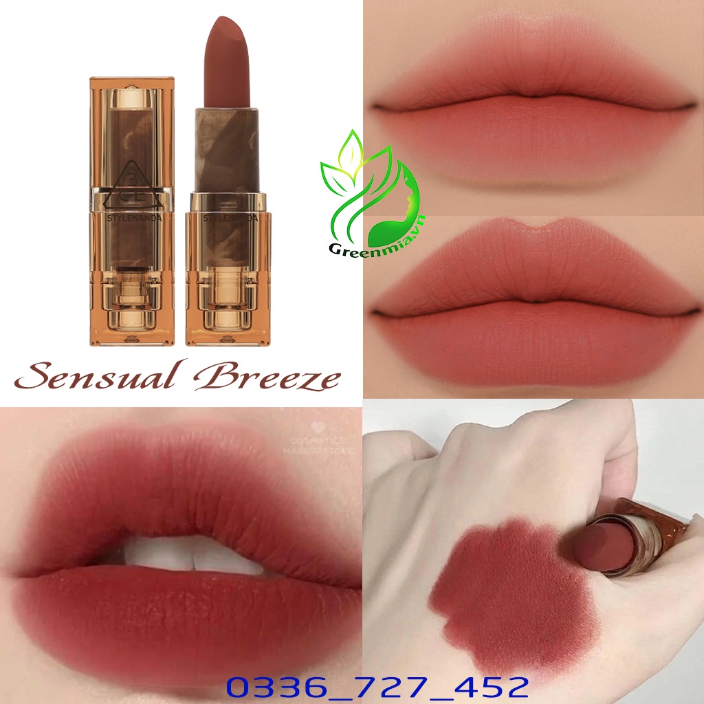 Son Thỏi 3CE Soft Matte Lipstick Eternal Warm Sensual Breeze Unstained Red Phiên Bản Giới Hạn Vân Đá CHÍNH HÃNG