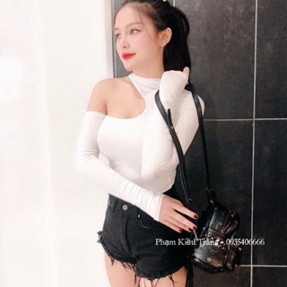 Áo thun khoét vai tay dài gợi cảm cho nữ đen & trắng