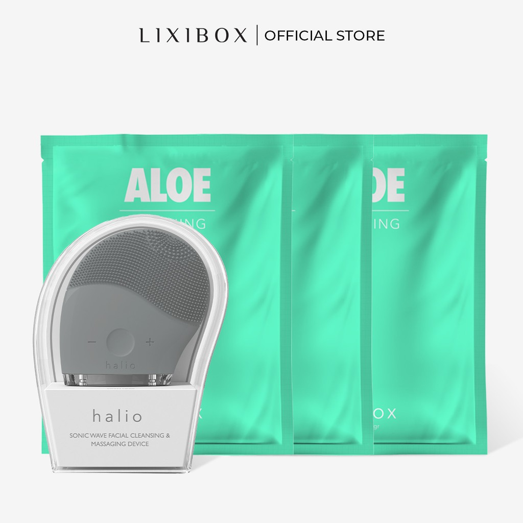 [Mã COSLXT5 giảm 10% đơn 600K] Combo Máy Rửa Mặt Halio Original và 3 Mặt nạ dưỡng da Lixibox - Aloe (23gr/mặt nạ)